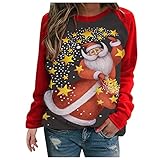 Lomelomme Damen Weihnachts Sweatshirt Langarmshirt Vintage Weihnachten Drucken Pullover Herbst Winter Mode Rundhals Weihnachts Shirt Bluse Tops Oberteile Teenager Mädchen Patchwork