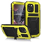 Hülle für IPhone13/13Pro/13ProMax/13MiNi,Wasserdicht Stoßfest Staubdicht Outdoor Militär Standard Bumper Handyhülle Tough ​Heavy Duty Metall mit 360 Grad Displayschutz Ständer,Yellow,iPhone13