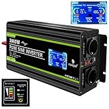 NOVOPAL 3000W Kfz Wechselrichter Spannungswandler 12v 230v Reiner Sinus mit LCD-Display und USB-Anschluss + 2AC-Steckdosen + Fernbedienung + Batteriekabel und Handb