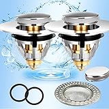 6 Teiliger Universal Pop-Up Click Clack Waschbeckenstöpsel Und Abflussstopfen Aus Edelstahl Mit Waschbecken Ablaufgarnitur Mit Überlauf Geeignet Für Küchenspüle Badezimmer Waschtisch Wasch(38-40mm*2)