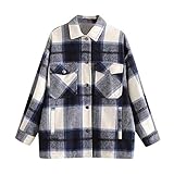 MEITING Damen Karierte Jacke Knöpfe Oversized Übergangsjacke Kurz Overshirt mit Karomuster Langarm Leichte Hemd Jacke E-Girl Style Y2K Boyfreind Oberteile Top Frühlingsjack
