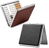 2 X Männer Zigarettenetui - hochwertigem Metall/PU Leder Zigarettenschachtel pu Leder Cigarette Case für 20 Zigaretten Schwarz und Brow