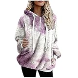 TianWlio Damen Oversize Plüsch Kapuzenpullover mit Kordelzug und Reißverschluss Teddy-Fleece Plüschpullover Hoodie Casual Tie-Dye-Druck Langarm Sw