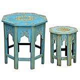 Casa Moro Orientalische Beistelltische 2er Set Saada Blau M & L aus Massiv-Holz handbemalt | Shabby Chic Couchtische | Kunsthandwerk | Handmade Sofatische marokkanischer Stil | MA-32-47