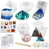 YAOYIN Epoxidharz Formen Set, 43 Stück Resin Gießharz Formen DIY Silikonformen Epoxidharz einschließlich Sphärische, kubische, Pyramide, Diamant, mit Messbecher und Sticks für einem Anfäng