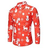 YOCIA Langarmshirt Herren Bedrucktes Weihnachtshemd FüR Herren Regular Fit Freizeithemd Oberteil Slim Fit Langarmshirt Bluse Top Basic Tunika Tops Casual S