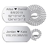 MeMeDIY Personalisierte Dog-Tag Gravur Name Halskette Anhänger für Männer Frauen Armee Edelstahl, 23-Zoll-Kette (Silberfarbe)