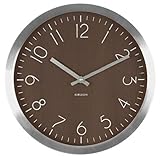 Wall Clock Wood Charm Dark Wood, alu case D. 35cm, H. 4cm, Excl. 1 AA Batt, BOX32 Design [P]