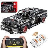 wangxike Technik Bausteine Auto Ferngesteuerter Sportwagen 1965 Ford Mustang Hoonicorn, 1639 Teile 1:12 2.4G Racing Auto mit Motoren Bauset Konstruktionsspielzeug Kompatibel mit Lego T