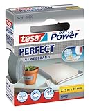 tesa extra Power Perfect Gewebeband - Gewebeverstärktes Ductape zum Basteln, Reparieren, Befestigen, Verstärken und Beschriften - Grau - 2,75 m x 19