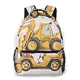 AMIGGOO Lässiger Rucksack，Gelbe Bulldozer Bagger LKW Wallpaper Grenze f，Travel Bookbag With Zipper，For Business, School, Work, Laptop Bookbag 16'X11.5'X8'