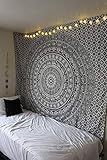 Raajsee Schwarz und Weiß Wandteppich, Indisch Elefant Mandala Psychedelic Wandbehang Boho Indischer Baumwolle Wandtucher Orientalisch, 54x82 I