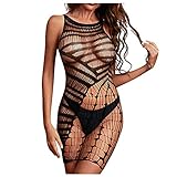 Topassion Frauen Dessous One Piece Spitze Babydoll Sexy Mesh Teddy Durchsichtig Body Sexy Dessous Netzstrümpfe Schwarze Netzstrümpfe für Frauen Netz Body Mesh Chemise Baby