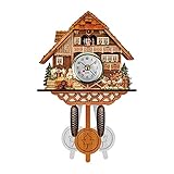OPALLEY Schwarzwälder Kuckucksuhr aus Echtholz mit Batteriebetriebenem Quartzwerk mit Kuckuckruf und Musikspielwerk Geschnitzte Kuckucksuhr Mechanisch Vogel Handarbeit Musik Kuckuck