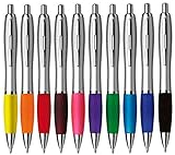 StillRich Industries ergonomischer metallic Kugelschreiber 10 oder 50 Stück | hochwertiger Kulli | blauschreibende Premium Kugelschreiberminen für weiches schreib
