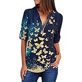 Sommer Kleidung für Damen V-Ausschnitt Trendige Casual Farbabstimmung Straßenmode Vintage Drucken All-Match Lockere Sommerbekleidung Sommerbluse Blusen & Tuniken Tunic Tunika Fitness Sport Top