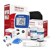 sinocare Safe Accu2 Blutzuckermessgerät, Diabetes-Set mit Blutzuckerteststreifen x 50, Schmerzfrei & Schnell, Wenig Probenvolumen- mg/dL
