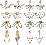 Ohrstecker-Set für Damen, Mädchen, hohle Lotusblüte, Ohrringe, Jacken, Kristall, schlichte Ohrringe, vordere Rückseite, Ohrstecker-Set, Modeschmuck (A#Gold)