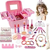 balnore Kinderschmink Set Waschbar Kosmetikset Schminkkoffer Kinder Prinzessin Kosmetikset Mädchen Rollenspiel Spielzeug Geschenk ab 3 4 5 J