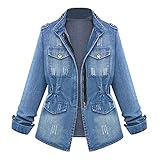 BIBOKAOKE Jeansjacke Damen Oversize Lang Boyfriend Distresse Jeansjacke Reißverschluss Frauen Basic Mäntel Herbst Winter Vintage Langhülse Lose Mädchen Jeans Mantel Beiläufige Outw