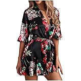 Mvermers Damen Sommer Pyjama Set 3 Stück Nachtwäsche Set Satin Schlafanzug Mit Nachtwäsche Robe Cami Und Shorts Print Pyjama Set Sexy Lace Pijama Nachthemd Nachtwäsche Home Kleidung