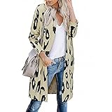 Manygood Damen Strickjacke Mittlerer und langer Mantel Langarm Bedruckte Strickjacken Damen 2021 Open Front Sweater Dünne Mäntel Jacken, Beige 05, XX-Larg