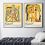 HHLSS Leinwandbild 2 Stück 50x70cm Rahmenlos Picasso Poster abstrakte Wandkunst weibliches Gesicht Linie Retro-Drucke Modebild Wohnzimmer Moderne Dek