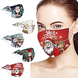 YINGXIONG 50 Stück Weihnachts Bandana Mund und Nasenschutz Erwachsene Einweg 3-lagig Mundschutz mit Motiv Einmal Mundschutz Damen Herren Bunt Mund Tuch Multifunktionstuch Mundbedeckung H