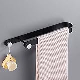 yanzz Schwarzer Handtuchhalter, Badezimmer Hardware Badezimmerzubehör, Nicht perforierter Handtuchhalter, Modern und Einfach, Mit Zwei Haken (Schwarz)