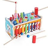 Fascol 7 in 1 Xylophon und Hammerspiel, Klopfbank Holz, Buntem Xylophon Kinder Spielzeug, Holzspielzeug Baby, Montessori Spielzeug für Kinder ab 2 Jahre +