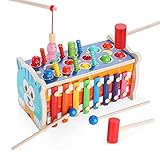 Fascol 7 in 1 Xylophon und Hammerspiel, Klopfbank Holz, Buntem Xylophon Kinder Spielzeug, Holzspielzeug Baby, Montessori Spielzeug für Kinder ab 2 Jahre +