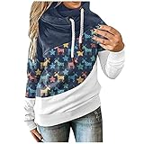 Plus Size Top für Damen Mode Pullover Street Hip Hop Print Langarm Weihnachtspullover Kapuzenpullover Langarmshirt, dunkelblau, 42