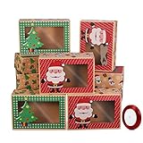 Hemoton 12pcs Weihnachts-Kekskästen Boxen Donut-Geschenkboxen Bäckereikarton grünen und roten Weihnachtsmotiven mit Weihnachtsbändern als Geschenk für Weihnachten Geschenk-Verpackung