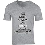 Teesandengines Men's FIAT 125 Special Keep Calm and Drive Grey V-Neck T-Shirt Size XXLarg