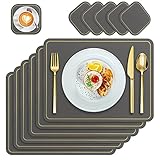 Aoeeppa 6er Set Tischsets Abwaschbar, Abwischbar PVC Abgrifffeste Hitzebeständig Platzset und Untersetzer, Lederoptik Platzdeckchen für Zuhause, Restaurant, Küche, 41x31cm (Dunkelgrau)