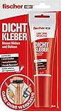 fischer DICHT KLEBER 80 ml, Kleb- & Dichtstoff in Weiß, zum Verkleben und Abdichten, wasserbeständiger Universalkleber, handliche Tube, Verwendung ohne Werkzeug, 545862, Rot, Weiß