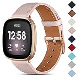CeMiKa Leder Armband Kompatibel mit Fitbit Sense/Fitbit Versa 3 Armband, Original Lederband Ersatzband mit Edelstahl-Verschluss Kompatibel mit Fitbit Versa 3 Armband, Rosa Sand/Roség