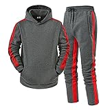 Trainingsanzug Herren Jogginganzug Herbst Winter Langarm Sportanzug Vertikale Streifen Farbblock Freizeitanzug Sweatshirt Kapuzenpullover Jogginghose für Gym Fitness Basketball Activewear-S