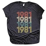 Women's T-Shirts Basics Letter 1981 Printed Round Neck Neck Short Sleeve Casual Super Soft Blouse Tops for Adults (Dark Gray, XXXL)