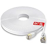 GLCON Cat7 Netzwerkkabel 15m High Speed Ethernet Kabel 600 MHz 10000 Mbit/s Flach LAN Kabel Kompatibel mit Switch/Router/Modem/Patch-Panel Weiß