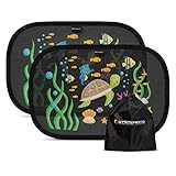 Systemoto Auto Sonnenschutz Baby mit Zertifiziertem UV Schutz (2er Set) - Selbsthaftende Sonnenblenden für Kinder mit süßen Tier Motiven (Sea Life)