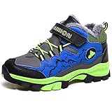 ZYLDK Winterschuhe Jungen Warm Gefütterte Wanderschuhe Kinder Schneestiefel Trekkingschuhe Wanderhalbschuhe Winterboots Rutschfest Outdoor mit Klettverschluss Gr.30-40, Grün, 32 EU