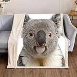 Highdi Wohndecke Flauschige Kuscheldecke Tier Drucken Zweiseitige Fleece Decke, Weiche Warm Fleecedecke als Sofaüberwurf, Tagesdecke oder Wohnzimmerdecke (Koala,152x203cm)