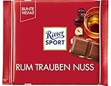 RITTER SPORT Rum Trauben Nuss (12 x 100 g), Vollmilchschokolade mit echtem Jamaika-Rum, fruchtigen Trauben und Nussstückchen, Schokolade mit R