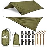 PURE HANG Premium Zeltplane Tarp 3x3 für Hängematte Outdoor Camping 100% Wasserdicht mit Ösen Sonnensegel Strand Ultra-Leicht Sonnenschutz UV Schutz Reg
