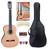 Classic Cantabile AS-861 Konzertgitarre 7/8 Starter-SET (akustische Klassikgitarre, geeignet für Kinder ab 10-13 Jahren, Tasche, Saiten, Noten, Plektren, Stimmpfeife)