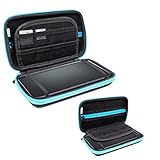 Orzly 3DSXL Case, Aufbewahrungstasche für 3DS XL oder New 3DS XL - Hartschalen Schutzhülle für das Original Modell 3DS XL oder das Nue Nintendo 3DS XL Konsole & Accesoires - BLAU auf Schw