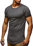 Leif Nelson Herren Sommer T-Shirt Rundhals-Ausschnitt Slim Fit Baumwolle-Anteil Moderner Männer T-Shirt Crew Neck Hoodie-Sweatshirt Kurzarm lang LN6368 Anthrazit M