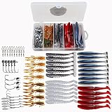 JOHNCOO Weiche Köder, Angelzubehör-Set, Swimbaits, Köder-Set, Paddelschwanz, Craw Baits, gebogener Schwanz, Grubs, gewichtete Haken, Wirbel, Hecht, Forelle in Süß- oder Salzw