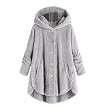 Yowablo Mantel Damen Mode Knopf Schwanz Tops Kapuzenpullover Lose Pullover (3XL,1grau)